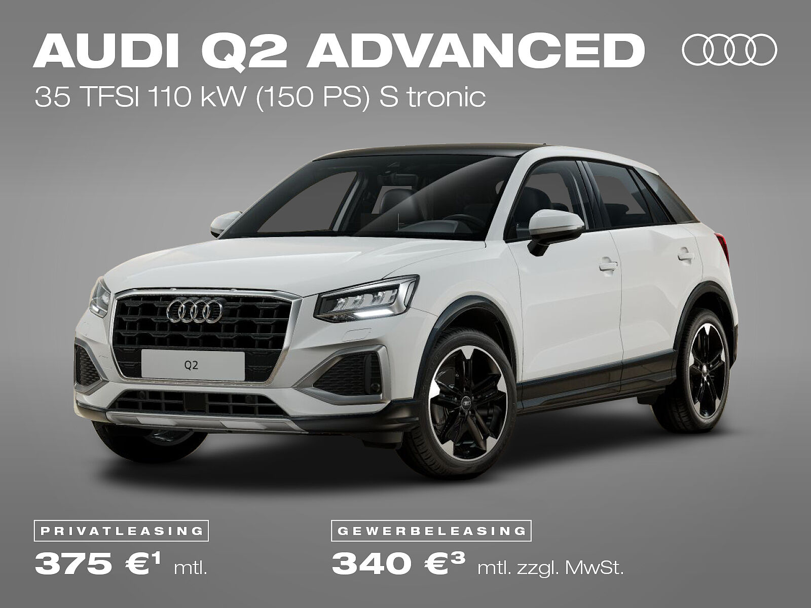Audi Q2 advanced, Leasingangebote Privat- und Gewerbekunden Audi Q2 advanced, silber