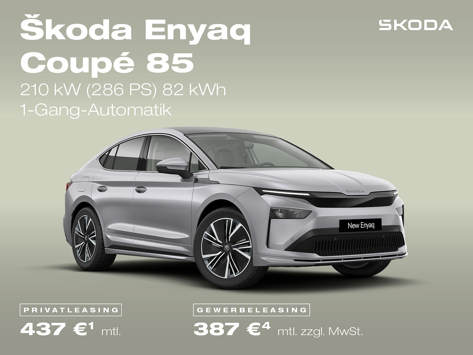 Škoda Enyaq Coupé 85 Leasingangebote Škoda Enyaq Coupé 85, silber