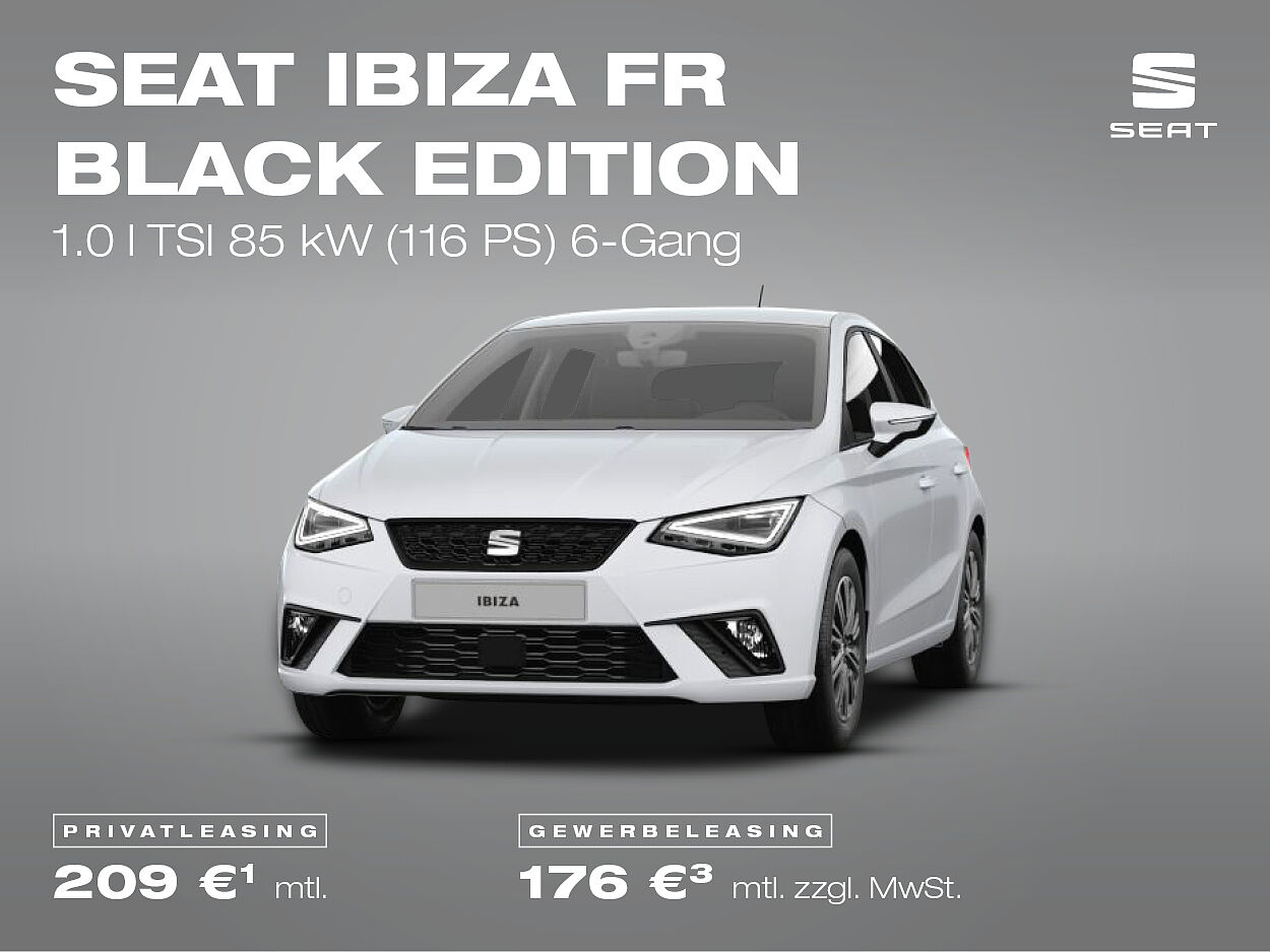 SEAT Ibiza FR Black Edition Leasingangebot für Privat- und Gewerbekunden SEAT Ibiza FR Black Edition